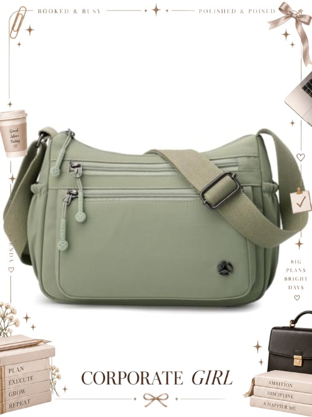 Nylon Multi Pocket Crossbody Bag Waterproof Lightweight Travel Purse